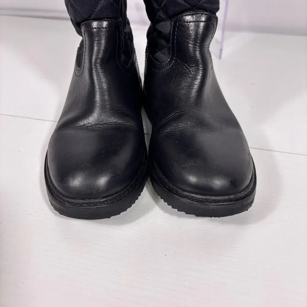 Tory Burch Joey Black Quilted Rabbit Fur-Trim Boots Wool Lining Size 7.5